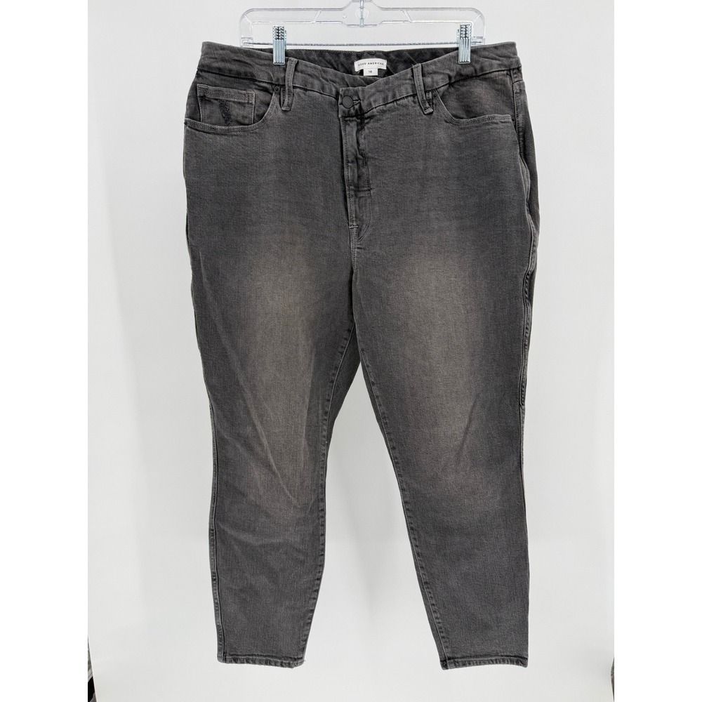 Good American Womens Good Curve Skinny Jeans Crossover Waistband Stretch Gray 16